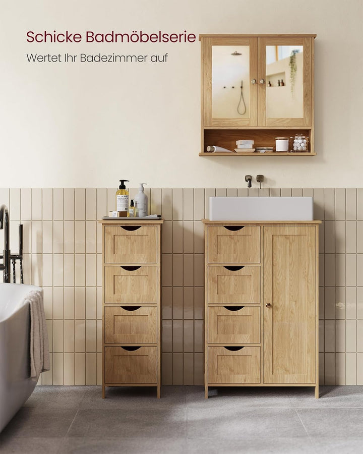 VASAGLE Spiegelschrank, Badschrank, Wandschrank, Hängeschrank mit 2 Spiegeltüren und offenem Fach, v