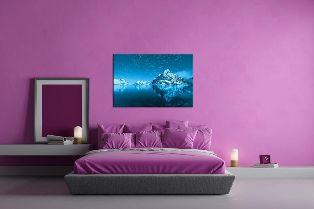 deyoli Schneebedeckte Berge am Meer Format 80x60 Effekt: Monocrome Blau als Leinwandbild, Motiv fert
