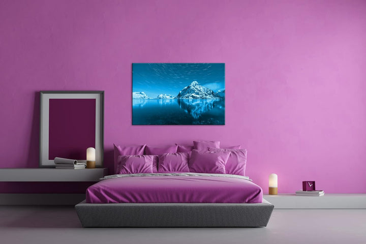 deyoli Schneebedeckte Berge am Meer Format 80x60 Effekt: Monocrome Blau als Leinwandbild, Motiv fert