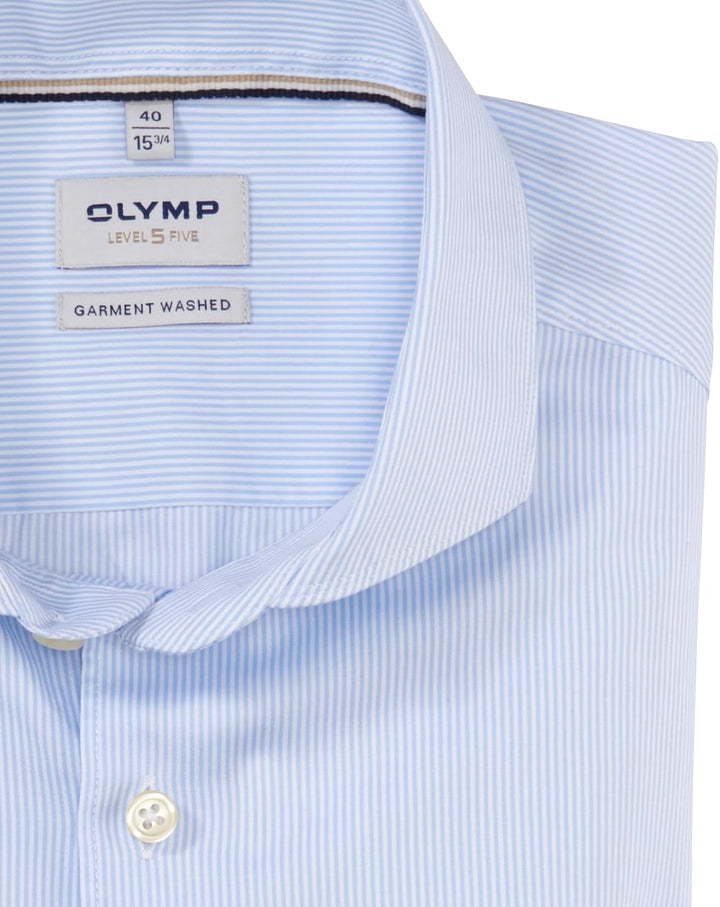 OLYMP Herren Businesshemd Level Five Garment Washed,Body fit,Haifisch-Kragen 38 Bleu 11, 38 Bleu 11