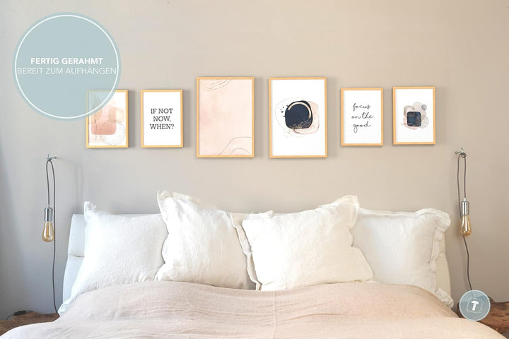 Papierschmiede® Mood Poster Set Rosa Abstrakt, Fertiges Bilder Set mit Rahmen (Holz, Natur), Wohnzim
