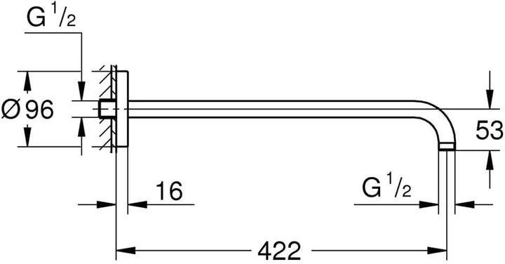 GROHE 26146000 Rainshower Duscharm, Auslauf, 422 mm, verchromt Zeitgenössisch, Zeitgenössisch