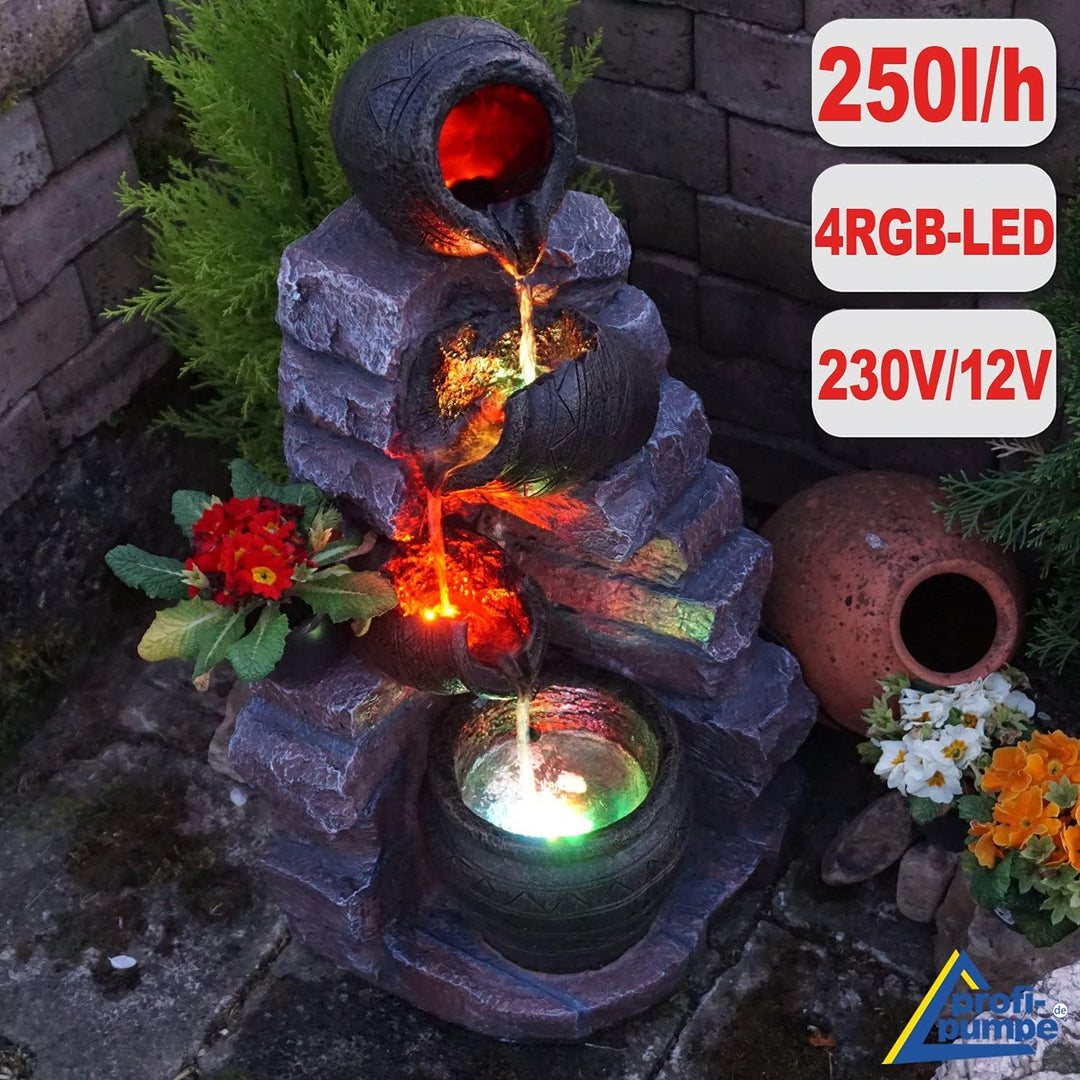 Zimmerbrunnen Gartenbrunnen Brunnen Zierbrunnen Brunnen Springbrunnen Vogelbad mit RGB Licht 230V To