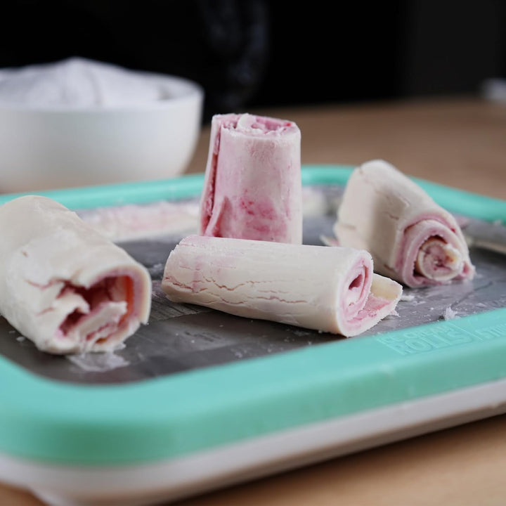 STONELINE by Mr. Ice Cream Rolls ORIGINAL Ice Cream Rolls Maker Eisplatte Rosé 26x21x3,5 cm mit 2 Sp
