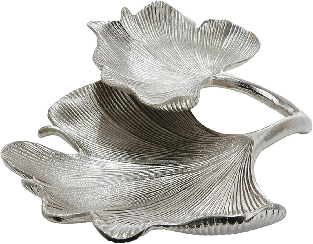 GILDE Deko Schale Ginkgo - Dekoschale aus Aluminium in silber B 34 cm