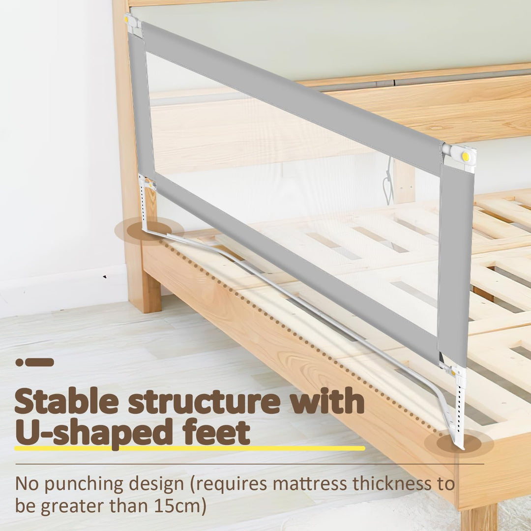 Tubiaz 200cm Bettgitter Rausfallschutz, Klappbare Bettschutzgitter mit U-förmige Füsse, Kinderbettgi