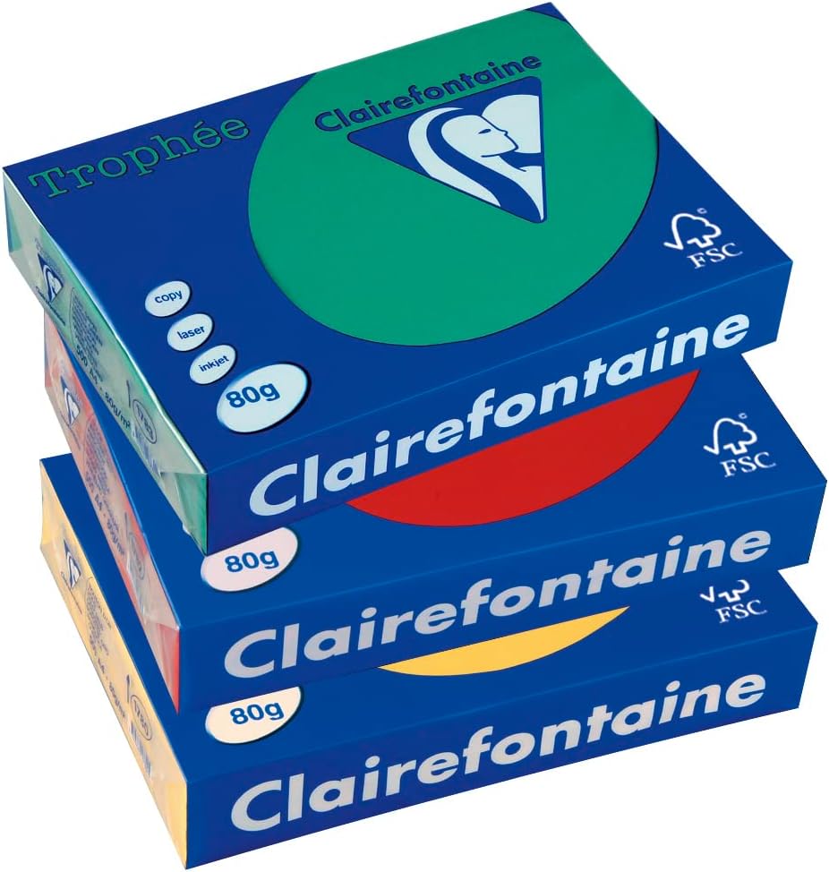 Clairefontaine 2882C - Ries Druckerpapier / Kopierpapier Trophee, intensive Farben, DIN A3, 80g, 500
