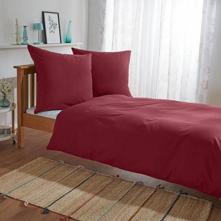 Uni Biber Bettwäsche Bordeaux, 1 Bettbezug 135 x 200 cm + 1 Kissenbezug 80 x 80 cm, Bordeaux 1 Bettb