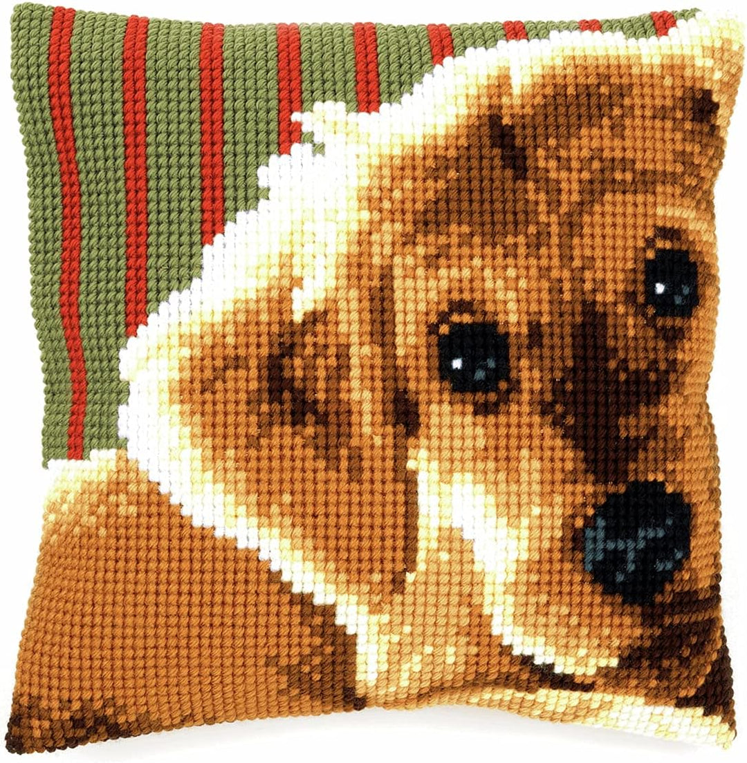 Vervaco Kreuzstichkissen Hund Kreuzstichpackung, Stramin, Weiss, 40 x 40 x 0,30 cm