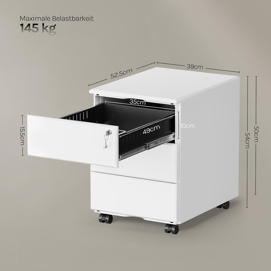 WOLTU Rollcontainer Metall, Mobiler Aktenschrank Büroschrank mit 3 Schubladen Bürocontainer, abschli
