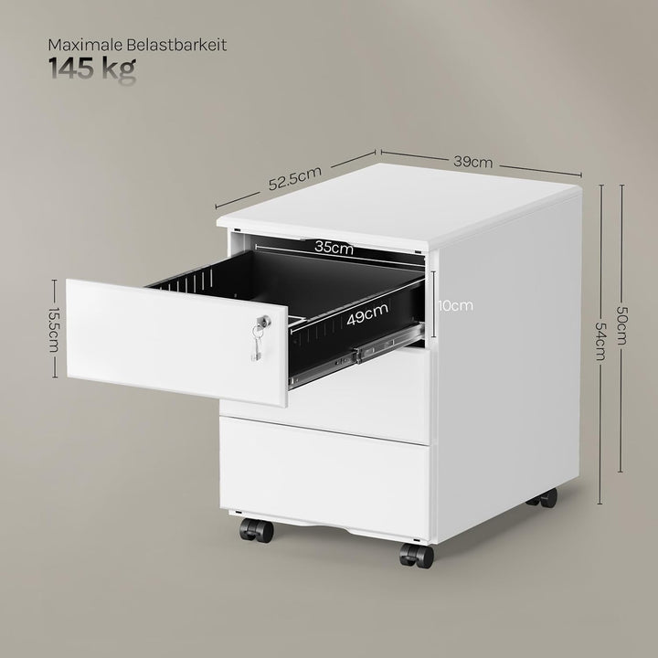 WOLTU Rollcontainer Metall, Mobiler Aktenschrank Büroschrank mit 3 Schubladen Bürocontainer, abschli