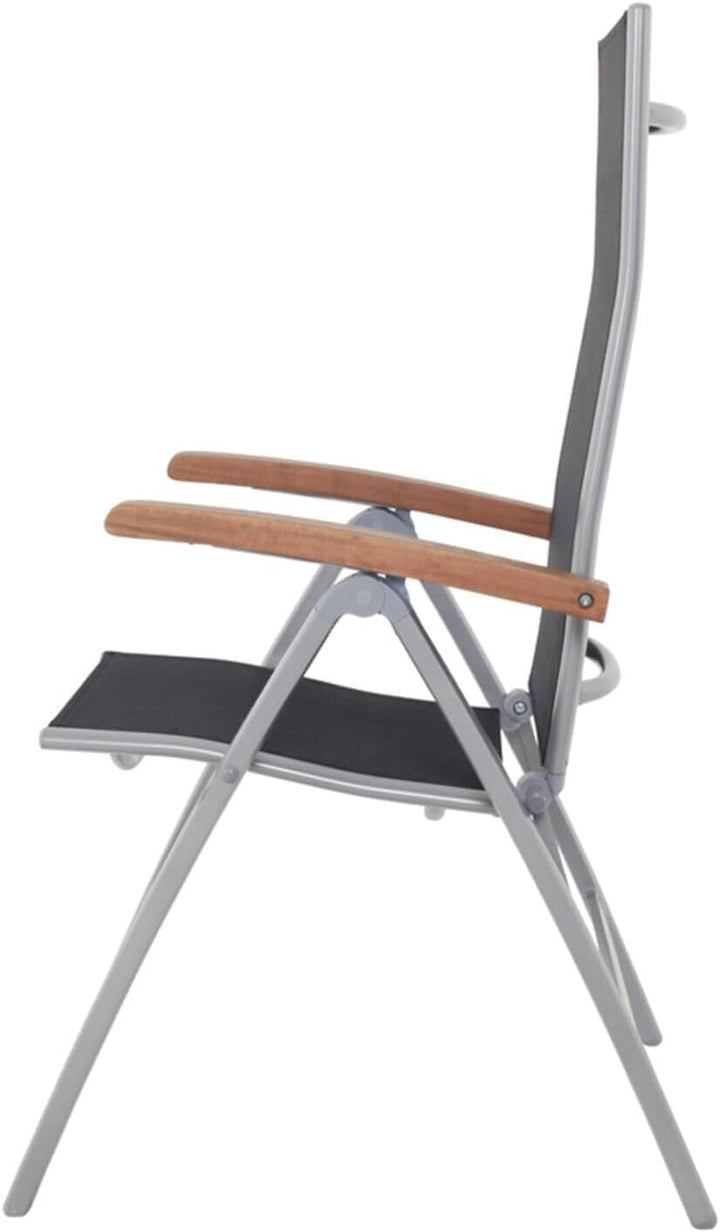 Villana Esstischgarnitur, Silber/schwarz, Alu/FSC-Akazienholz, Gartentisch 150x90cm, 6 Multiposition