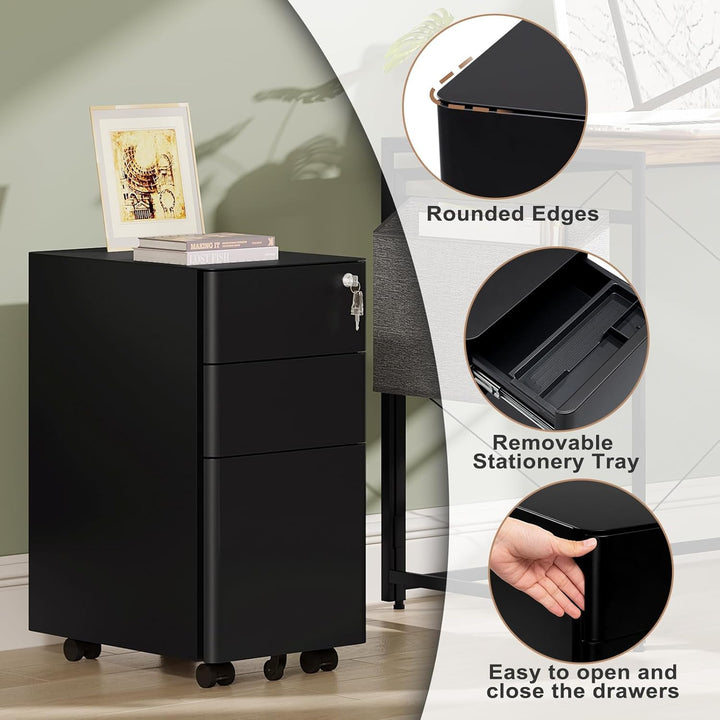WOLTU Rollcontainer, Aktenschrank abschliessbar, Büroschrank Rollschrank, Schrank mit 3 Schubladen 5