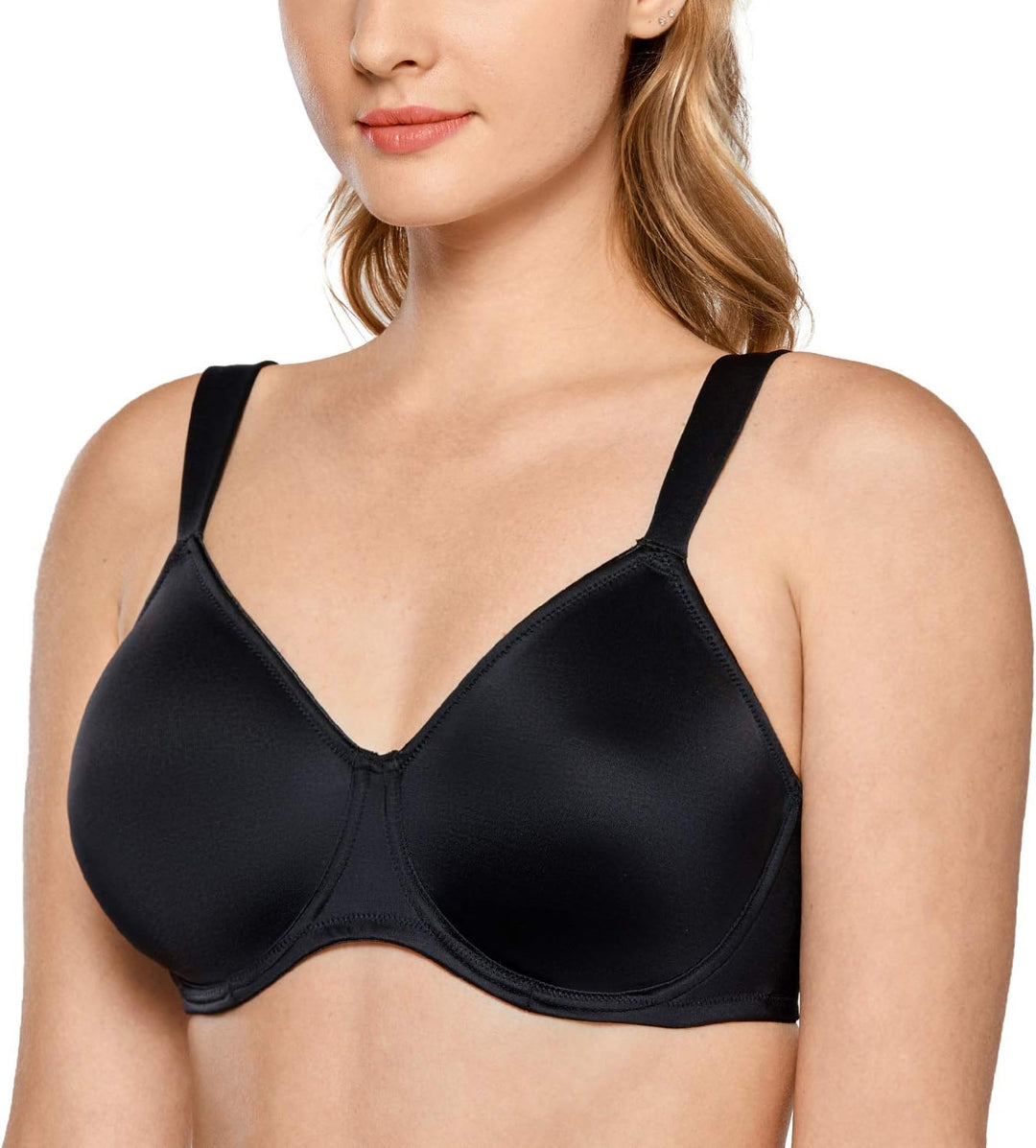 DELIMIRA Damen T-Shirt Minimizer BH mit Bügel Grosse Grössen Ohne Gepolstert 75D Schwarz, 75D Schwar