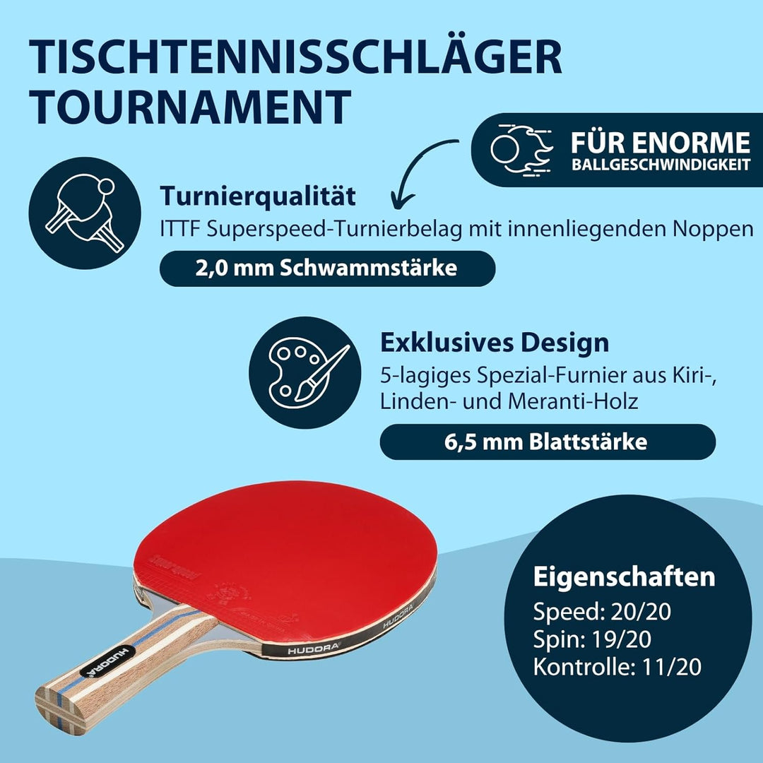 HUDORA Tischtennisset Tournament/Game/Match - Tischtennisschläger + Bälle - Mit Tasche - Für Anfänge