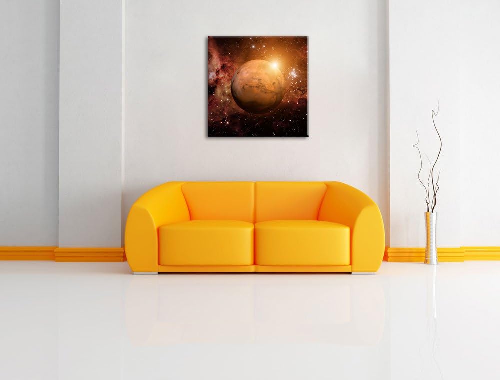 Planet Mars im Universum, Format: 70x70 auf Leinwand, XXL riesige Bilder fertig gerahmt mit Keilrahm