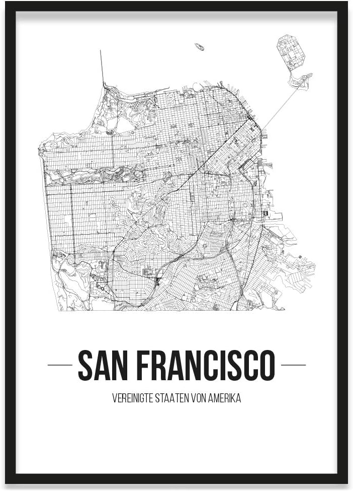 JUNIWORDS Stadtposter, San Francisco, Wähle eine Grösse, 30 x 40 cm, Poster mit Rahmen, Schrift B, W