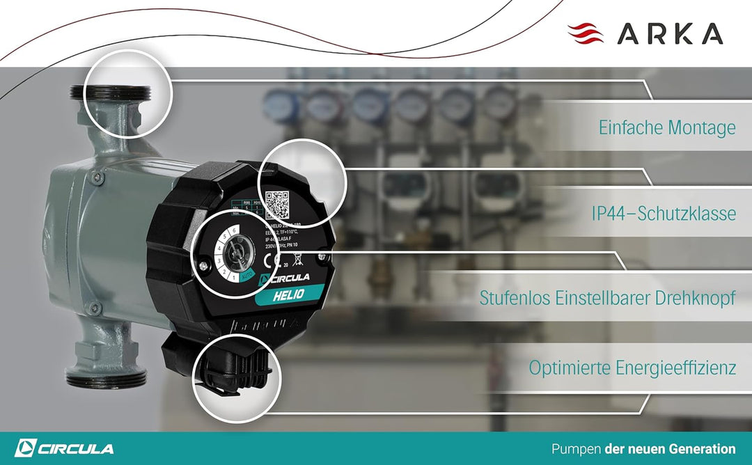 CIRCULA Hocheffizienzpumpe Helio 25-60/180, Robuste Umwälzpumpe und Heizungspumpe, IP 44, Auto-Modus