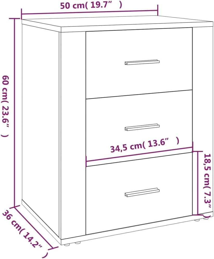 FIRBNUS Bedside Table Nachtkonsole Beistelltisch mit 3 Schubladen Night Stand Nachttisch RĂ€uchereich