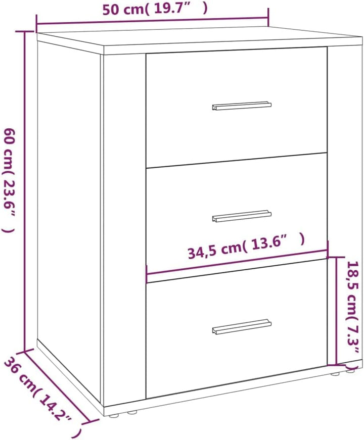 FIRBNUS Bedside Table Nachtkonsole Beistelltisch mit 3 Schubladen Night Stand Nachttisch RĂ€uchereich