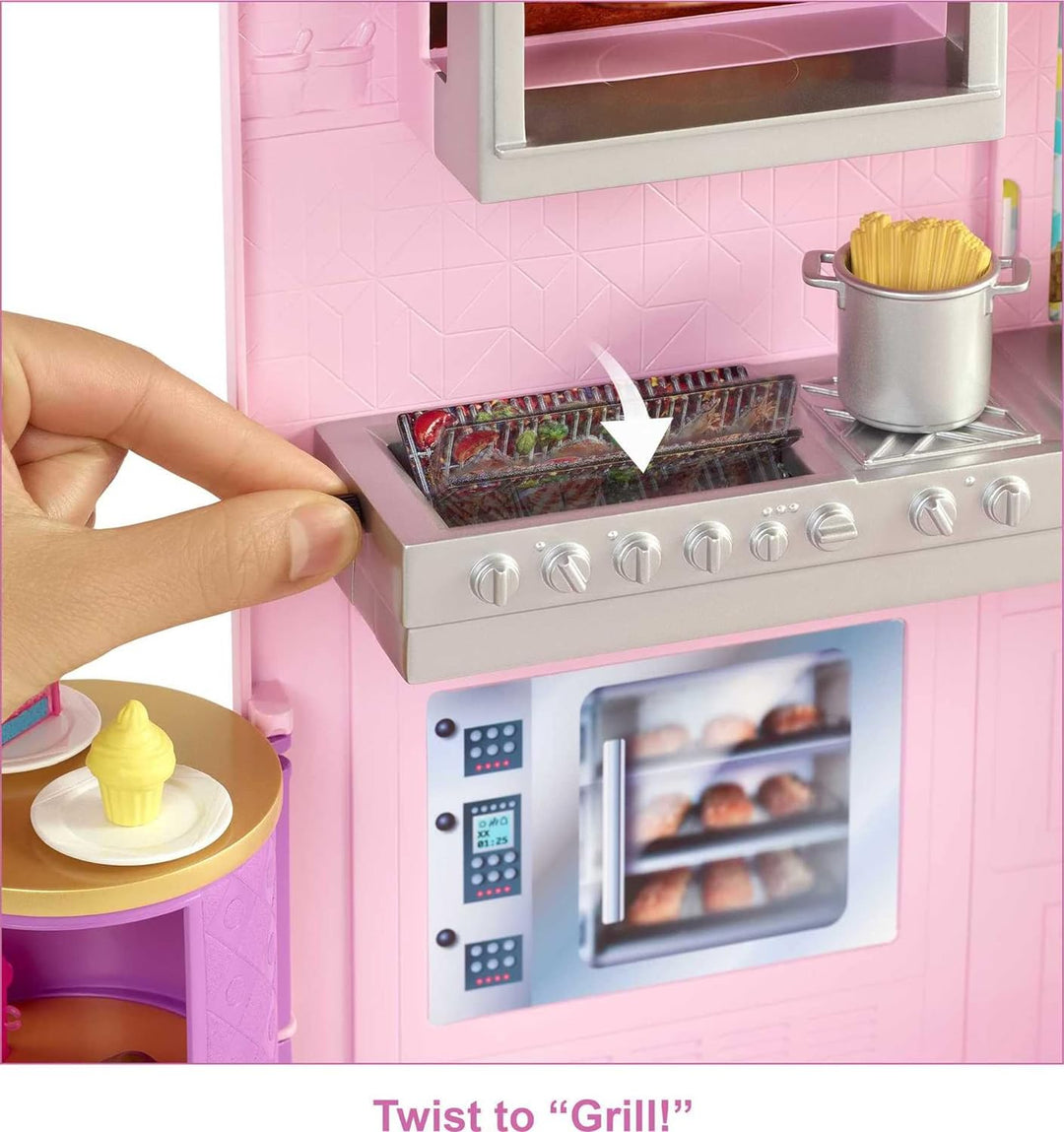 Barbie Cook 'n Grill Restaurant, 6 Spielbereiche, über 30 Teile, Licht- und Soundeffekte, Spielset k