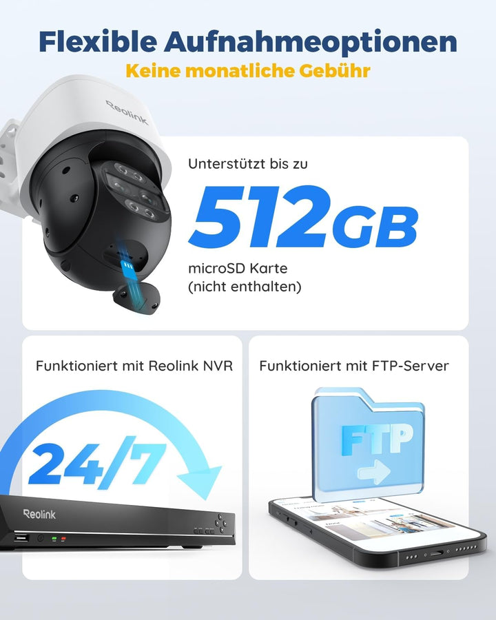 Reolink 4K 8MP PTZ PoE Überwachungskamera Aussen mit Dual-Objektiv, 6X Hybridzoom, 355°/90° Schwenkb