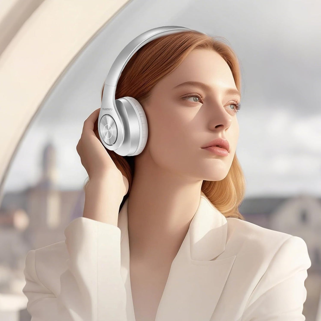 TUINYO Bluetooth-Kopfhörer Over Ear Hi-Fi Stereo Headset drahtloser Kopfhörer mit tiefen Bässen, wei