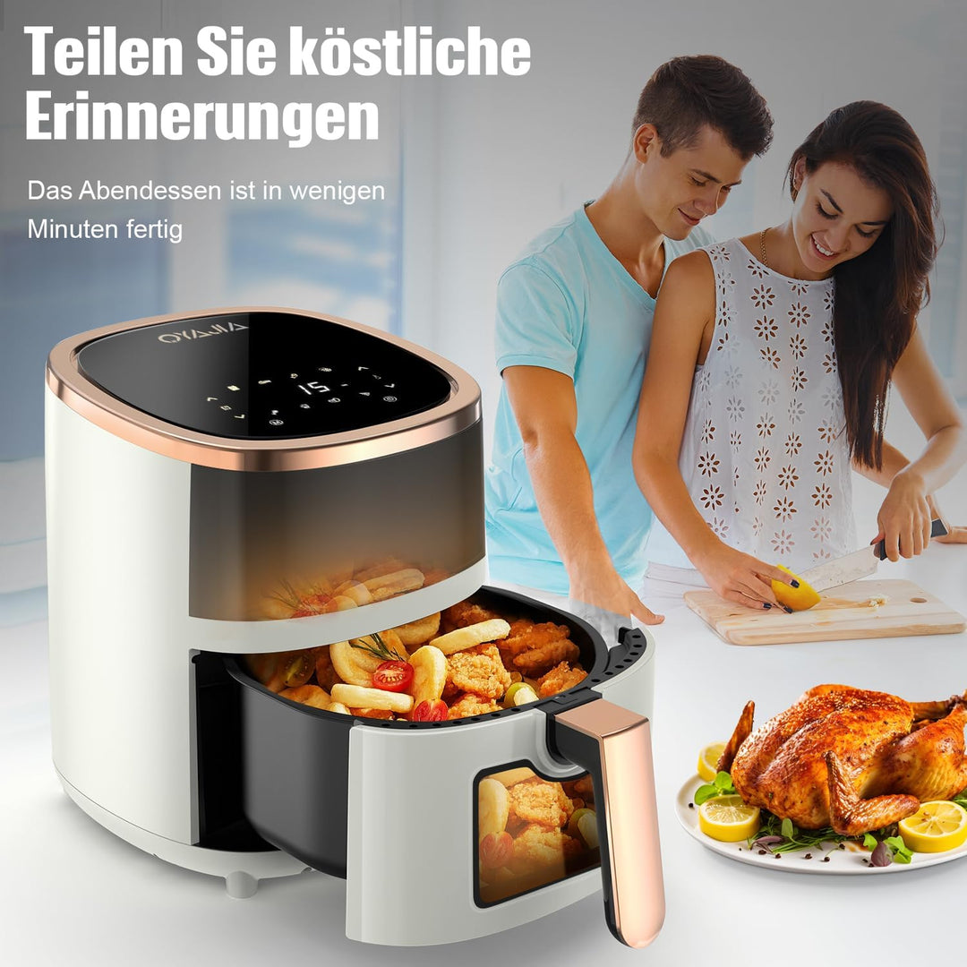5L Heissluftfritteuse mit Sichtfenster, Fritteuse ohne Öl, Digitales Bedienfeld, 8 Automatikprogramm