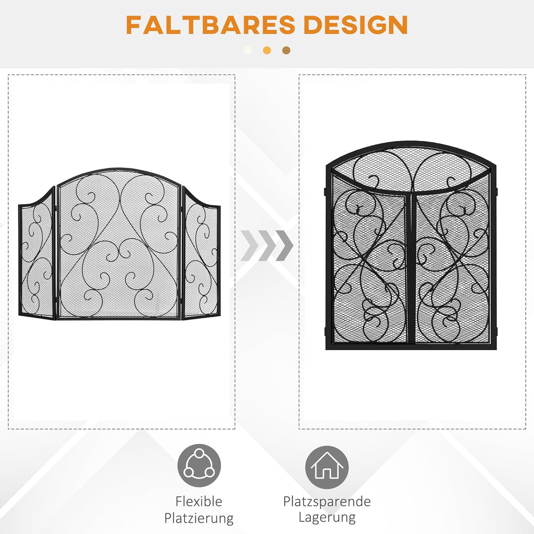 HOMCOM Kamingitter, Klappbares Kaminschutzgitter, Ofenschutzgitter mit 3 Paneelen, Funkenschutzgitte