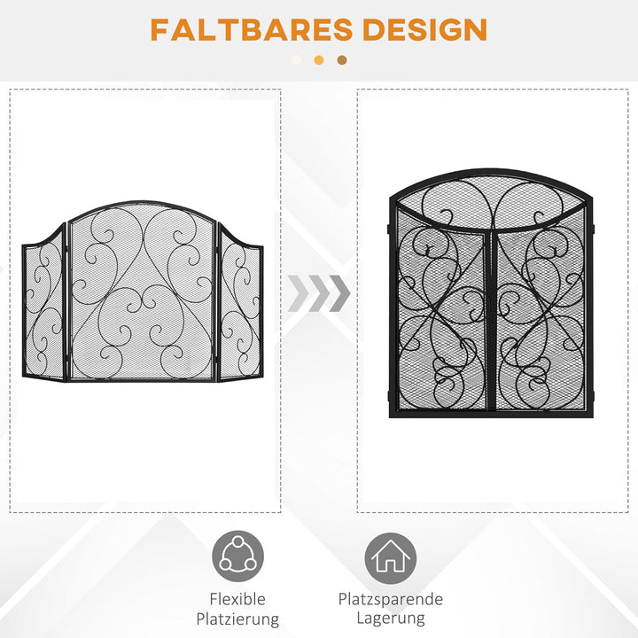 HOMCOM Kamingitter, Klappbares Kaminschutzgitter, Ofenschutzgitter mit 3 Paneelen, Funkenschutzgitte