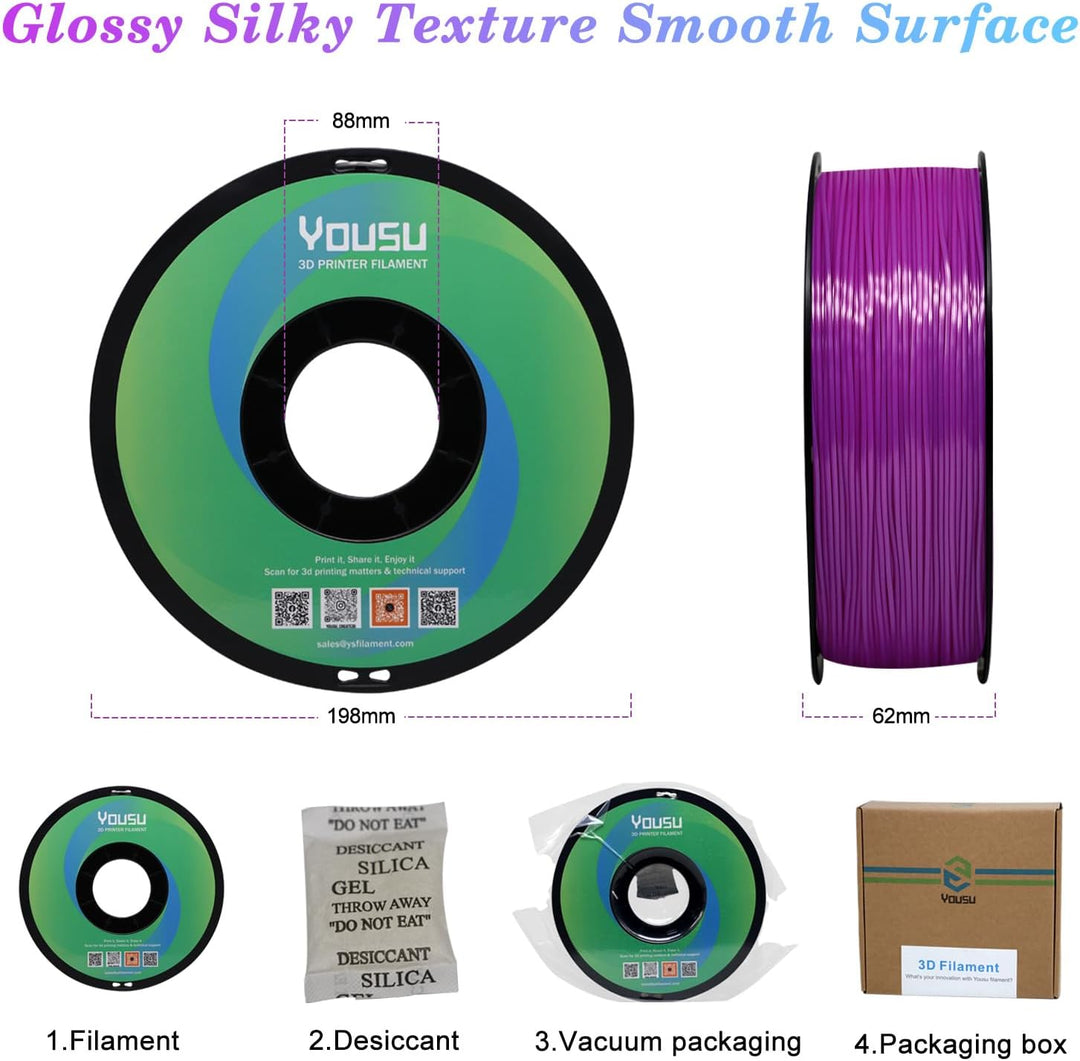 YOUSU Silk TPU Filament 1,75 mm, flexibles 95A TPU 3D-Drucker-Filament, 1-kg-Spule, Massgenauigkeit