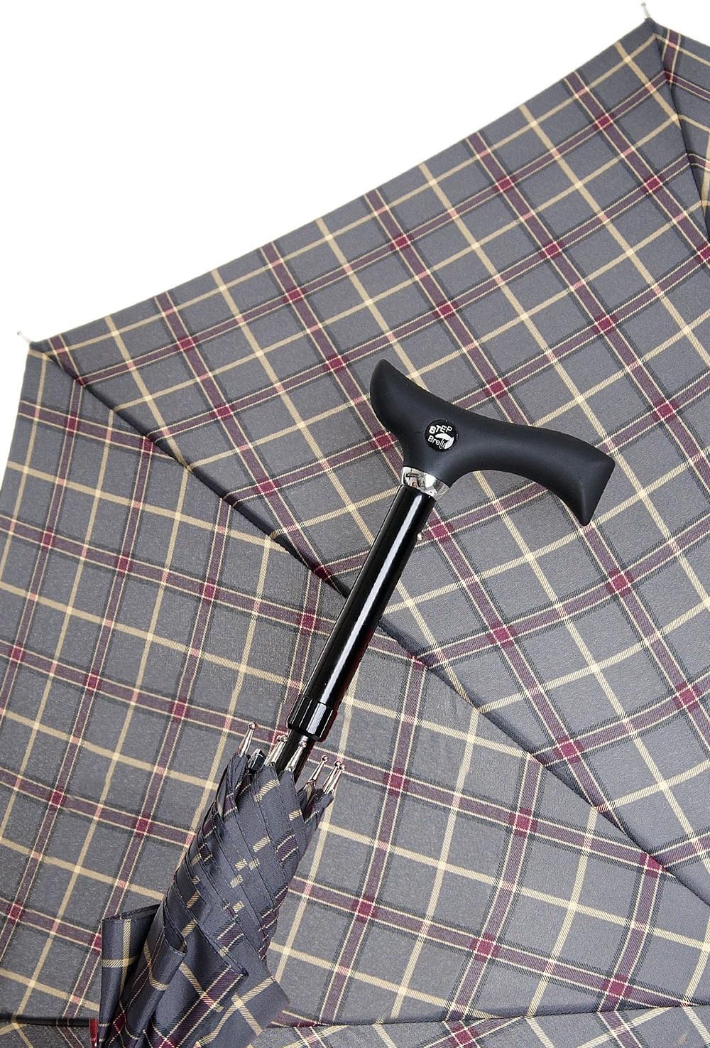 DESIGNER Automatik Schirm GEHHILFE GREY KARO GEHSTOCK für modebewusste Senioren