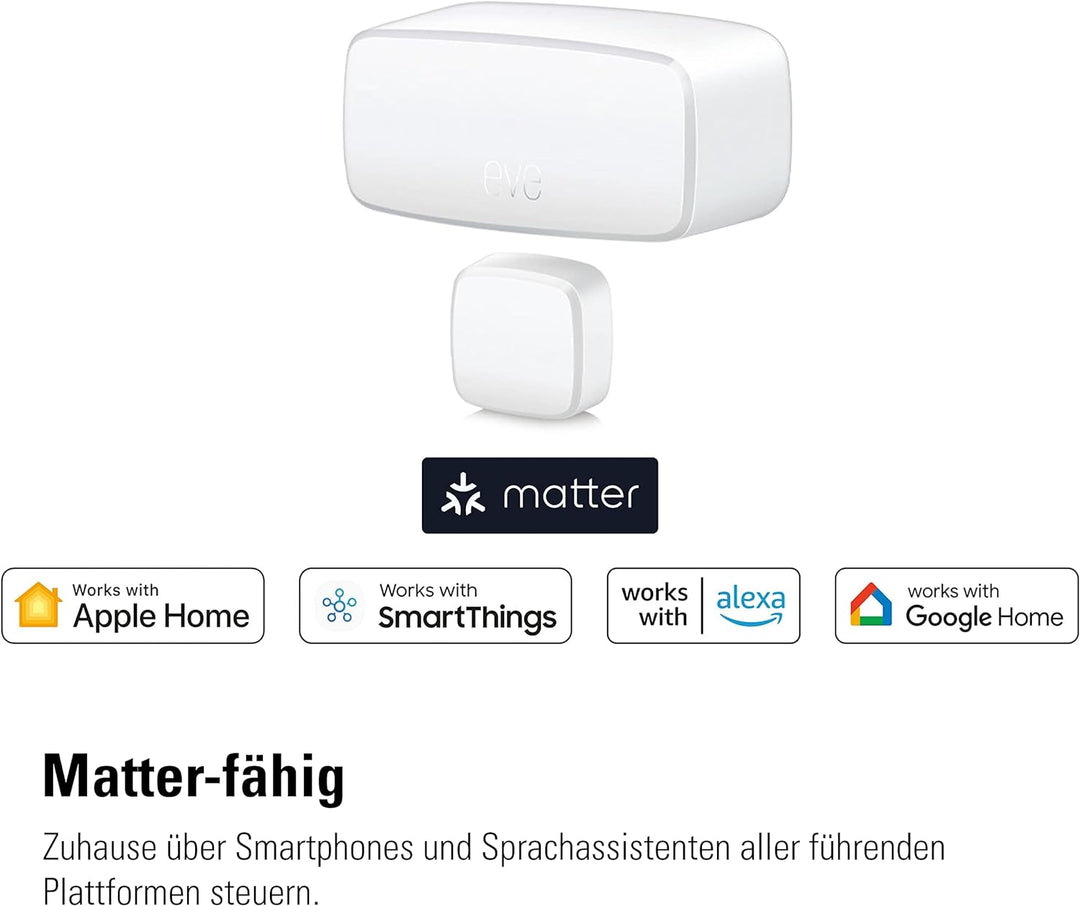 Eve Door & Window (Matter) 3er Set – Smarter Kontaktsensor für Türen & Fenster, Haussicherheit, Auto