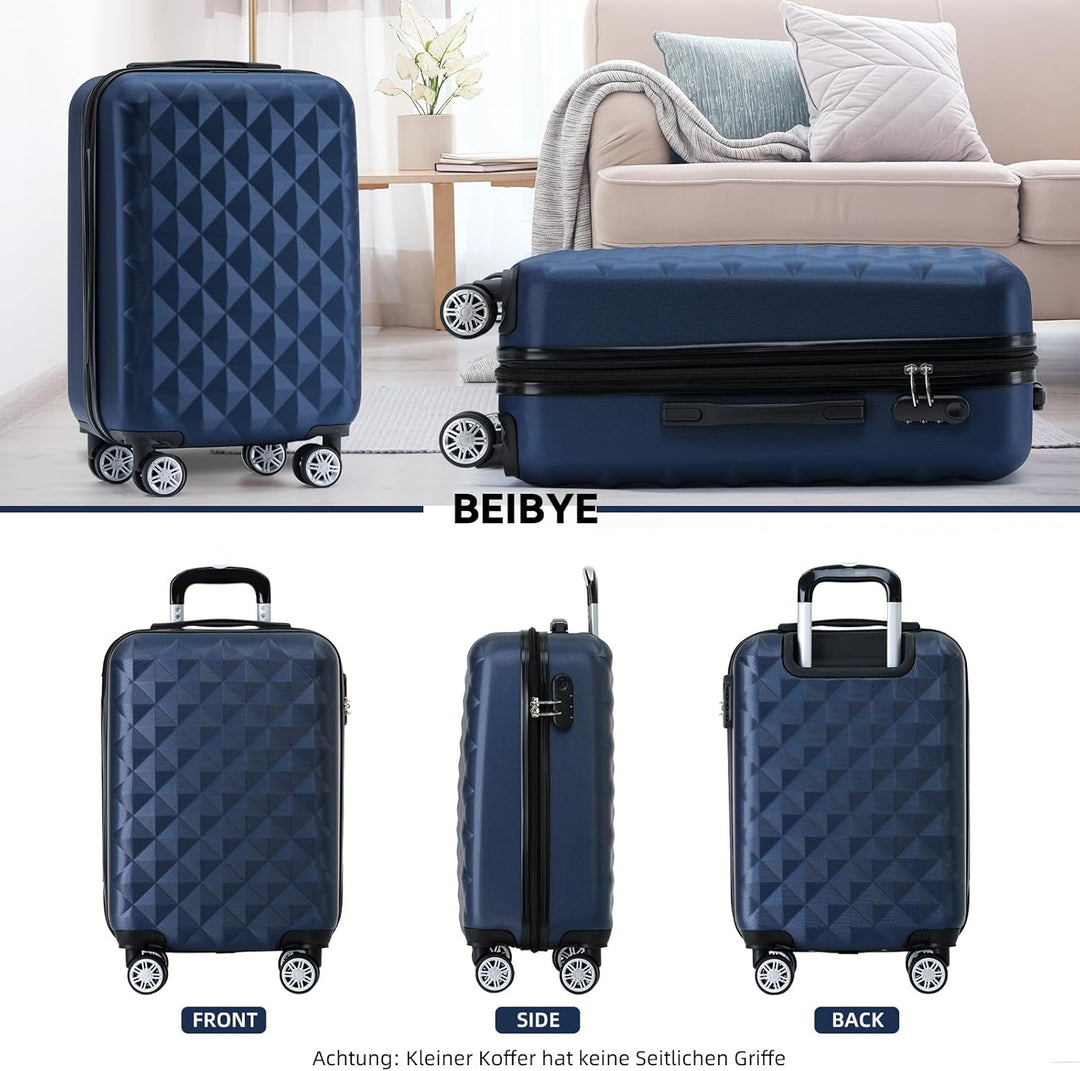BEIBYE Zwillingsrollen 2066 Hartschale Trolley Koffer Reisekoffer Gepäck M-L-XL-Set (Dunkelblau, M)