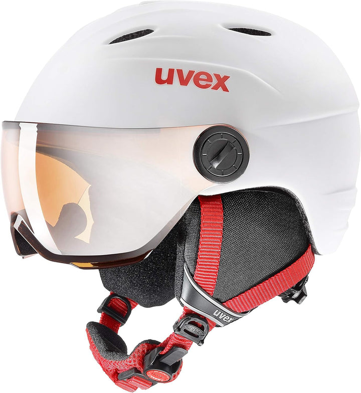 Uvex Kinder Junior Visor Pro Skihelm 54-56 cm white-red mat, 54-56 cm white-red mat