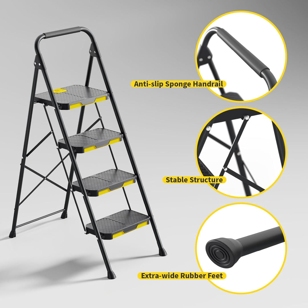 KINGRACK Leiter 4 Stufen, trittleiter 4 Stufen klappbar, mit rutschfestem, breitem Pedal und Handläu