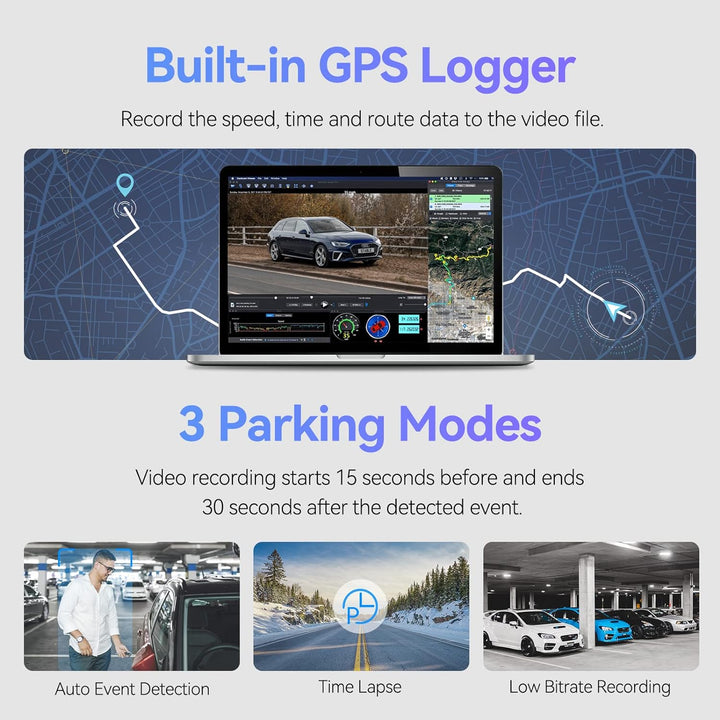 VIOFO A129 Pro Duo 4K + 1080P WiFi 5GHz Dashcam Auto, GPS Modul eingebaut, Dual Lens Vorne Hinten Au
