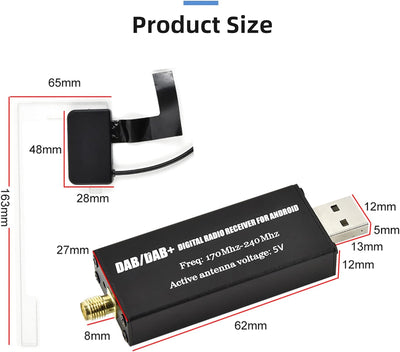 Podofo DAB/DAB+ Dongle USB Adapter mit Autoscheibenantenne, Universal für Android Autoradio Player,