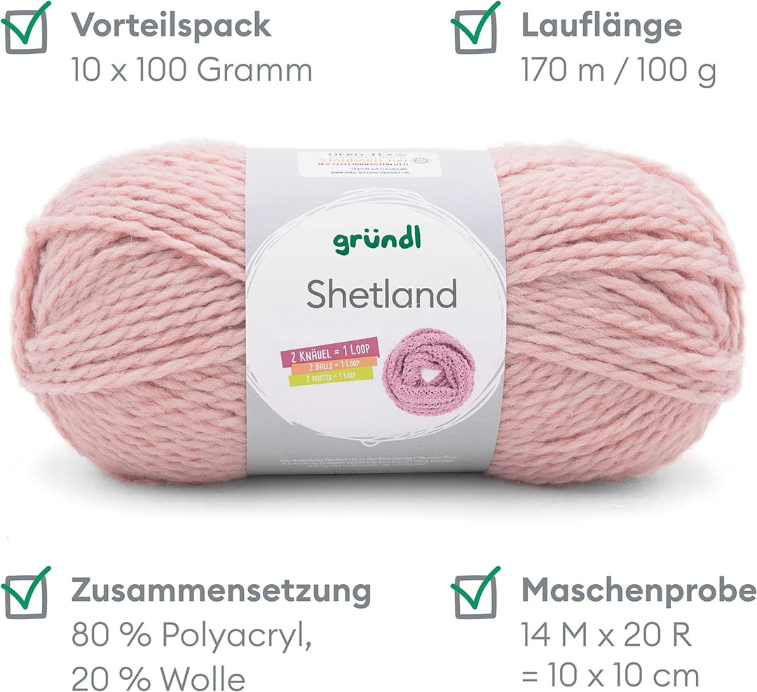 Gründl Shetland Wolle (modisches und weiches Strickgarn aus 80% Polyacryl und 20% Wolle, 100 g / 170