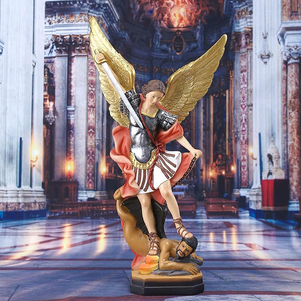 QIANLING 22cm Statue des Erzengels San Miguel, St.-Michael-Statue aus Buntem Kunstharz, St. Michael,