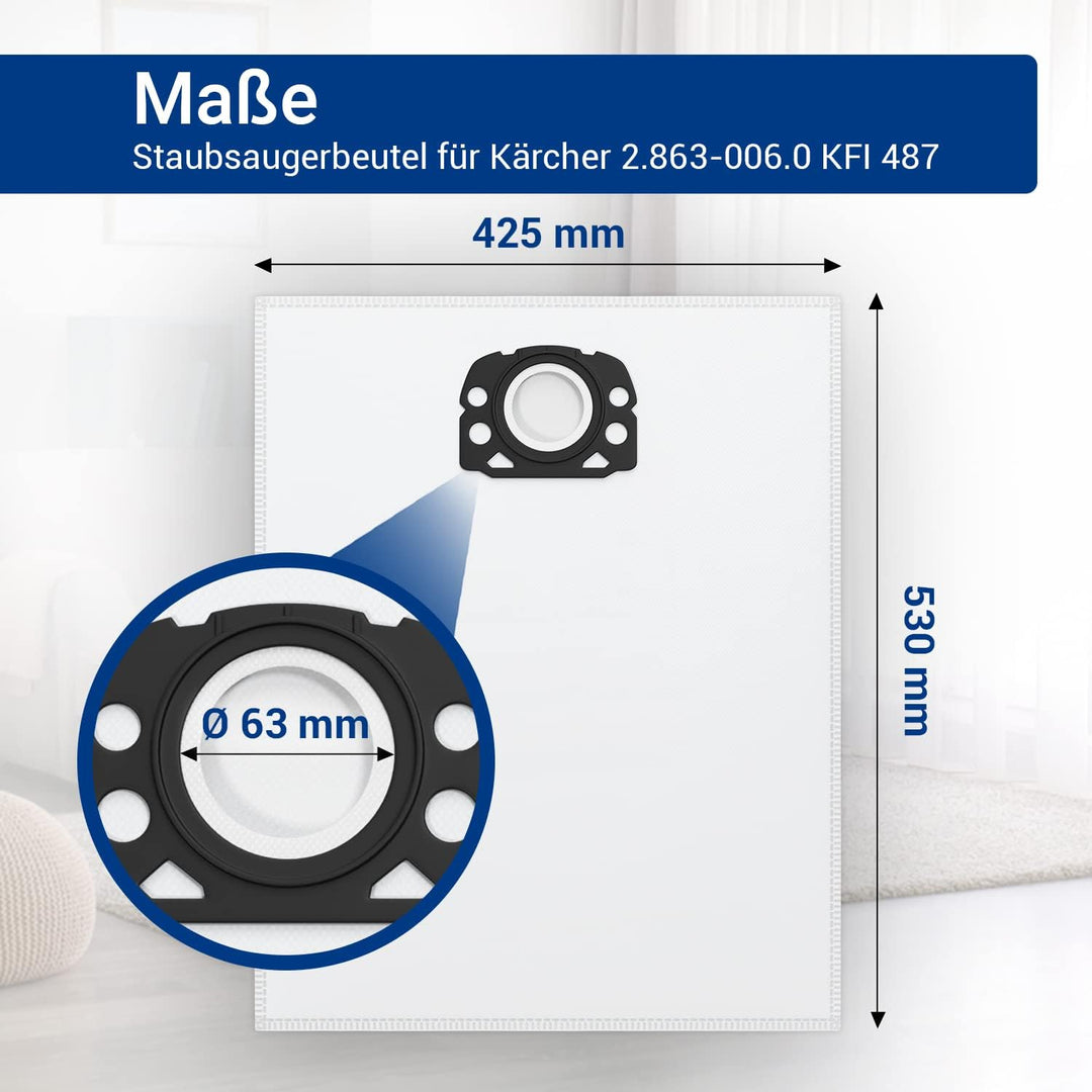 VIOKS 16x Staubsauger Beutel Ersatz für Kärcher 2.863-006.0 - Vlies Staubsaugerbeutel für Kärcher WD