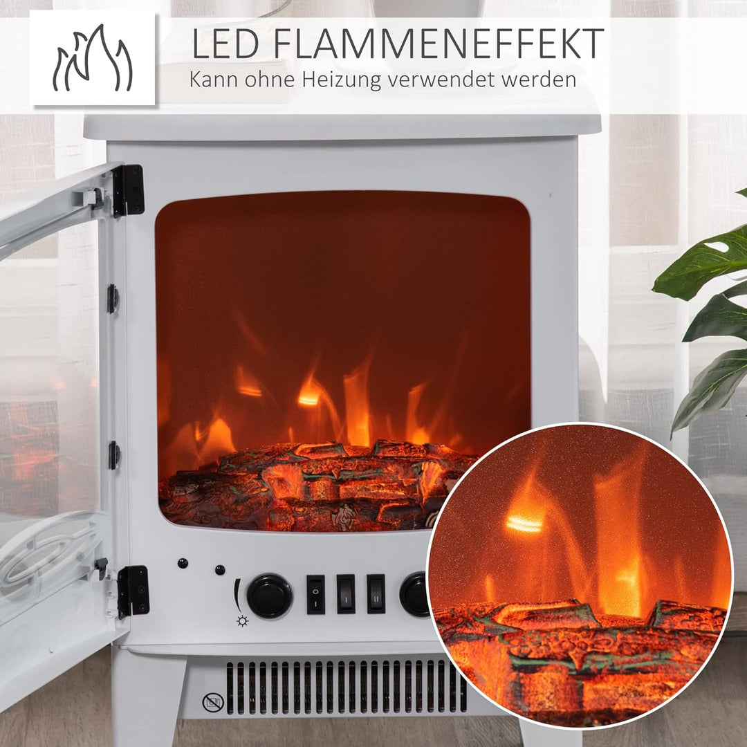 HOMCOM LED Elektrokamin Standkamin Kaminofen mit Flammeneffekt 900/1800W Metall ABS-Kunststoff Glas