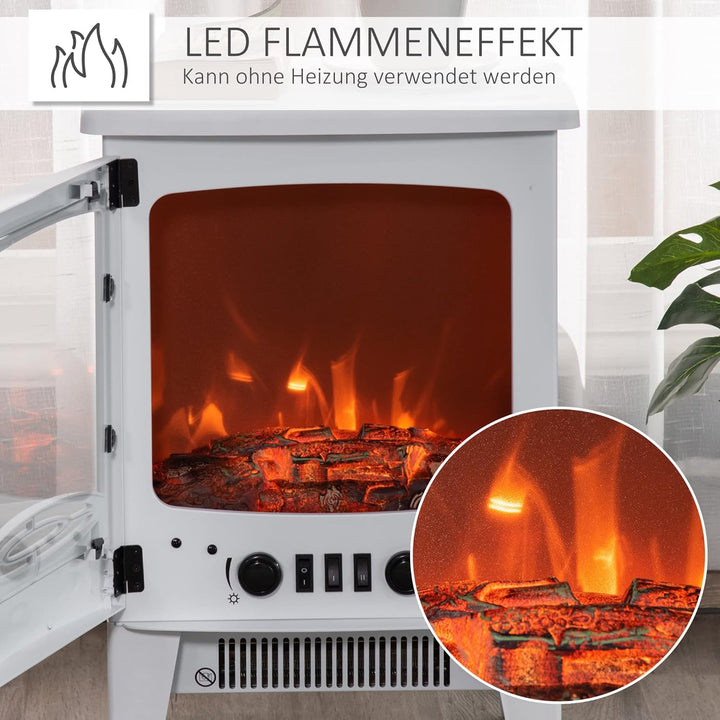 HOMCOM LED Elektrokamin Standkamin Kaminofen mit Flammeneffekt 900/1800W Metall ABS-Kunststoff Glas