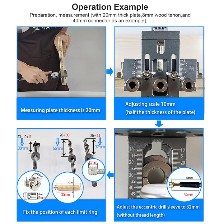 Pocket Hole Jig Set,CEIEVER Bohrschablone 4 in 1 Taschenloch bohrhilfe 6/8/10/15mm Multifunktion Boh