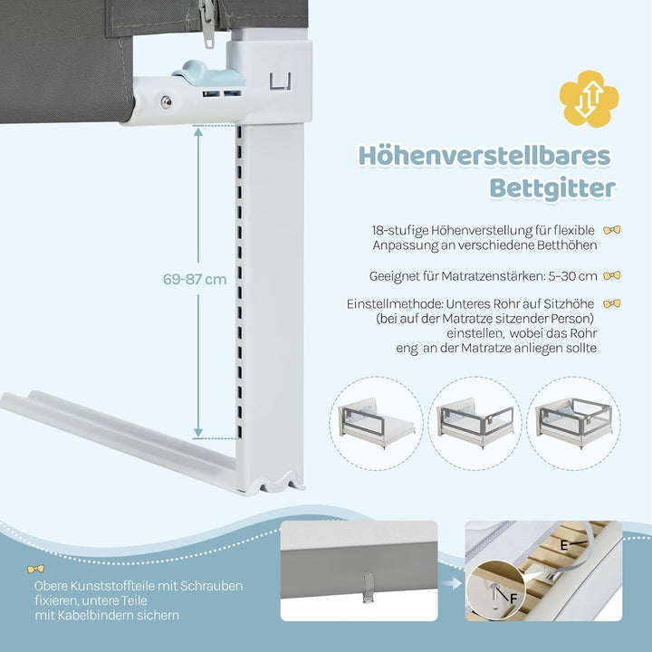 WOLTU Bettgitter, 150 cm Bettschutzgitter für Kinder Baby, Rausfallschutz Bett Boxspringbett Kinderb