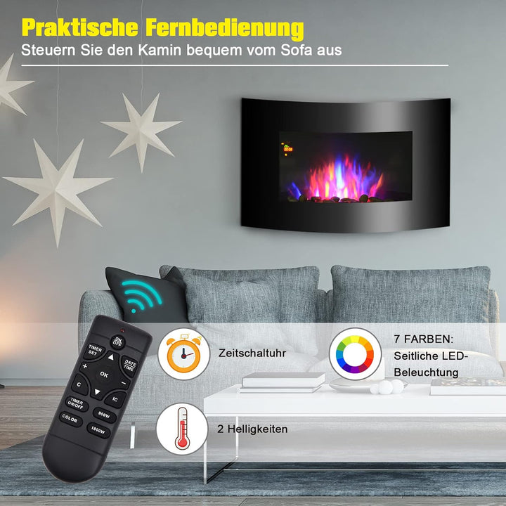 HOMCOM Elektrokamin Kamin Kaminofen Elektrischer 2 Leistungsstufen einstellbar 900/1800 W LED 65 x 1