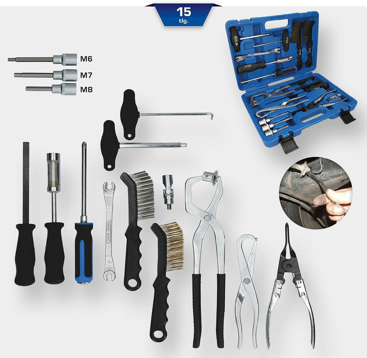 BRILLIANT TOOLS BT701250 Universal-Bremstrommel und Bremsscheiben -Werkzeug-Satz | 15-tlg. [Powered