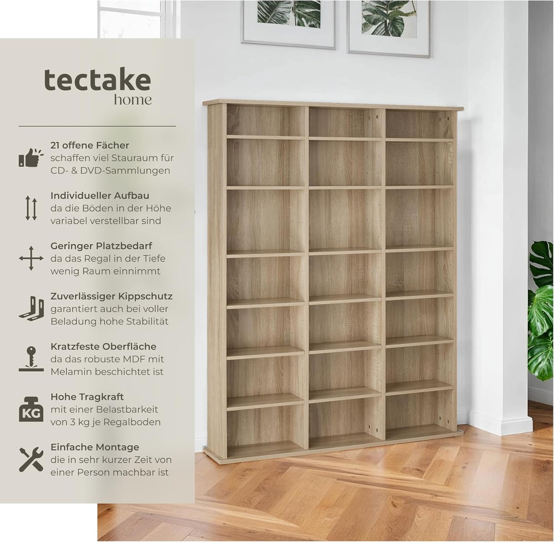 tectake® CD Regal, DVD Regal, Medienregal CD Ständer, Raumteiler Schrank mit Kippschutz, 18 einstell