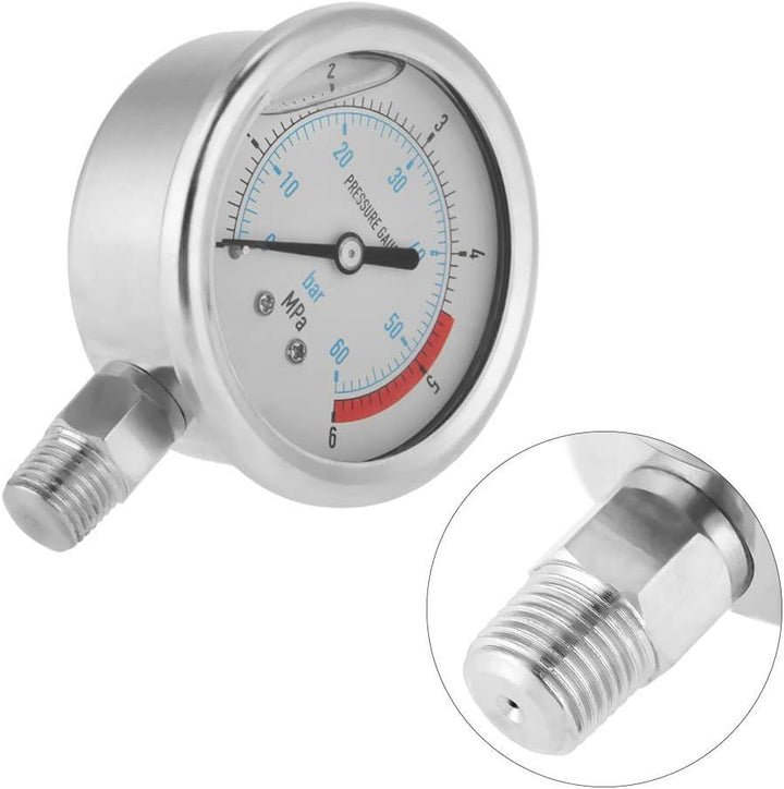 0-60Bar 0-6Mpa Manometer, Pressure Gauge 1/4 Zoll NPT 60mm Durchmesser Luftdruckhydraulisches Wasser