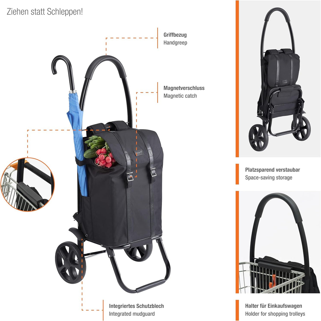 Meister Einkaufstrolley & -rucksack - 45 Liter - Black Edition - Separater Rucksack & Gestell als Sa